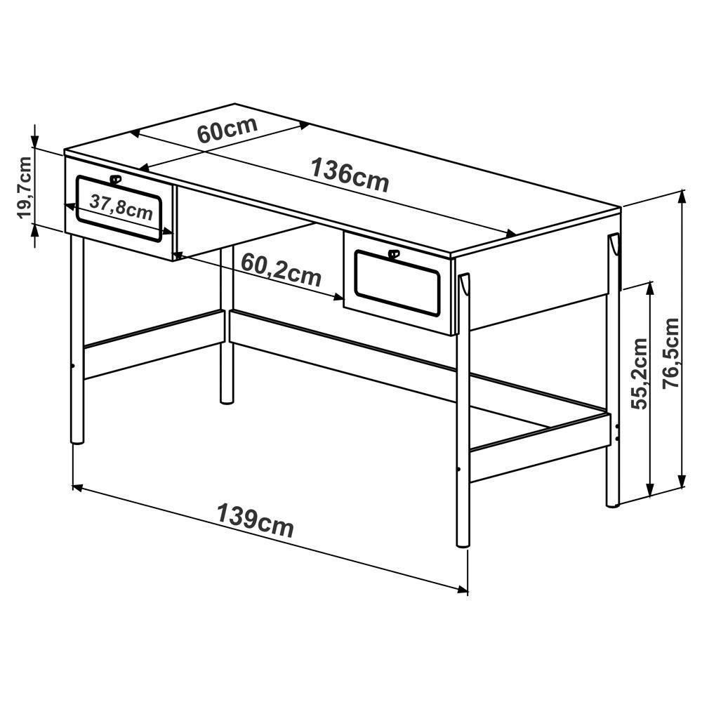 Escrivaninha 2 Gavetas Palhinha 27931 Linha Oslo Nero Artesano Nero - 6
