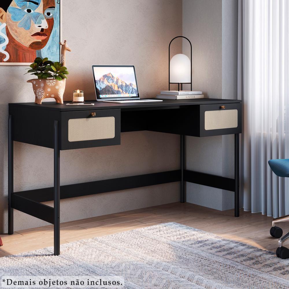 Escrivaninha 2 Gavetas Palhinha 27931 Linha Oslo Nero Artesano Nero - 7