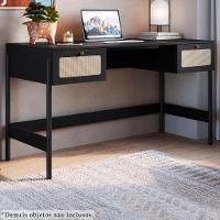 Escrivaninha 2 Gavetas Palhinha 27931 Linha Oslo Nero Artesano Nero - 2