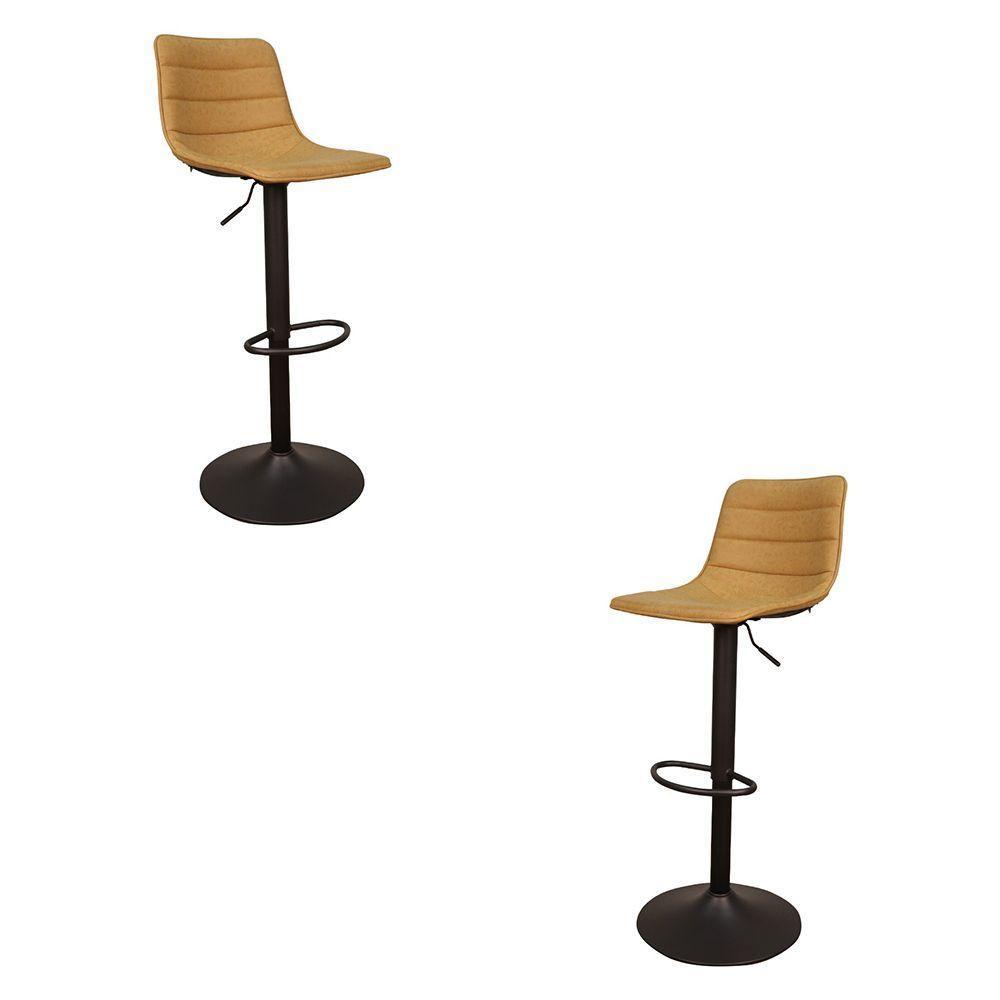 Kit 2 Banquetas Decorativas Travis Pu Com Regulagem De Altura Base Disco C/apoio Para Os Pés Caramelo/preto G56 - Gran Belo - 1