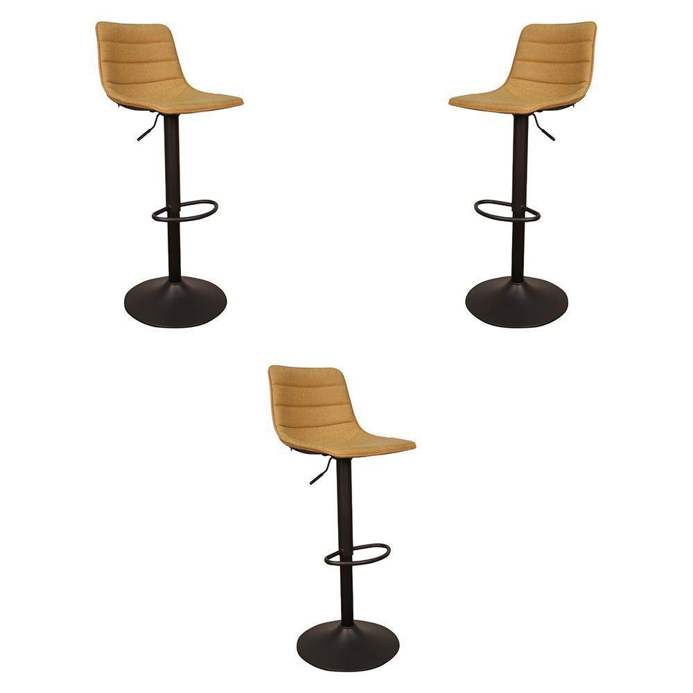 Kit 3 Banquetas Decorativas Travis Pu Com Regulagem De Altura Base Disco C/apoio Para Os Pés Caramelo/preto G56 - Gran Belo - 1