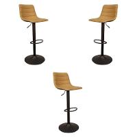 Kit 3 Banquetas Decorativas Travis Pu Com Regulagem De Altura Base Disco C/apoio Para Os Pés Caramelo/preto G56 - Gran Belo - 1