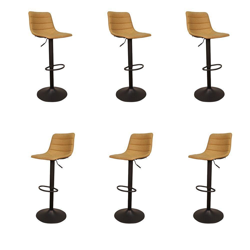 Kit 6 Banquetas Decorativas Travis Pu Com Regulagem De Altura Base Disco C/apoio Para Os Pés Caramelo/preto G56 - Gran Belo - 1