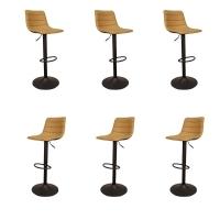 Kit 6 Banquetas Decorativas Travis Pu Com Regulagem De Altura Base Disco C/apoio Para Os Pés Caramelo/preto G56 - Gran Belo - 1