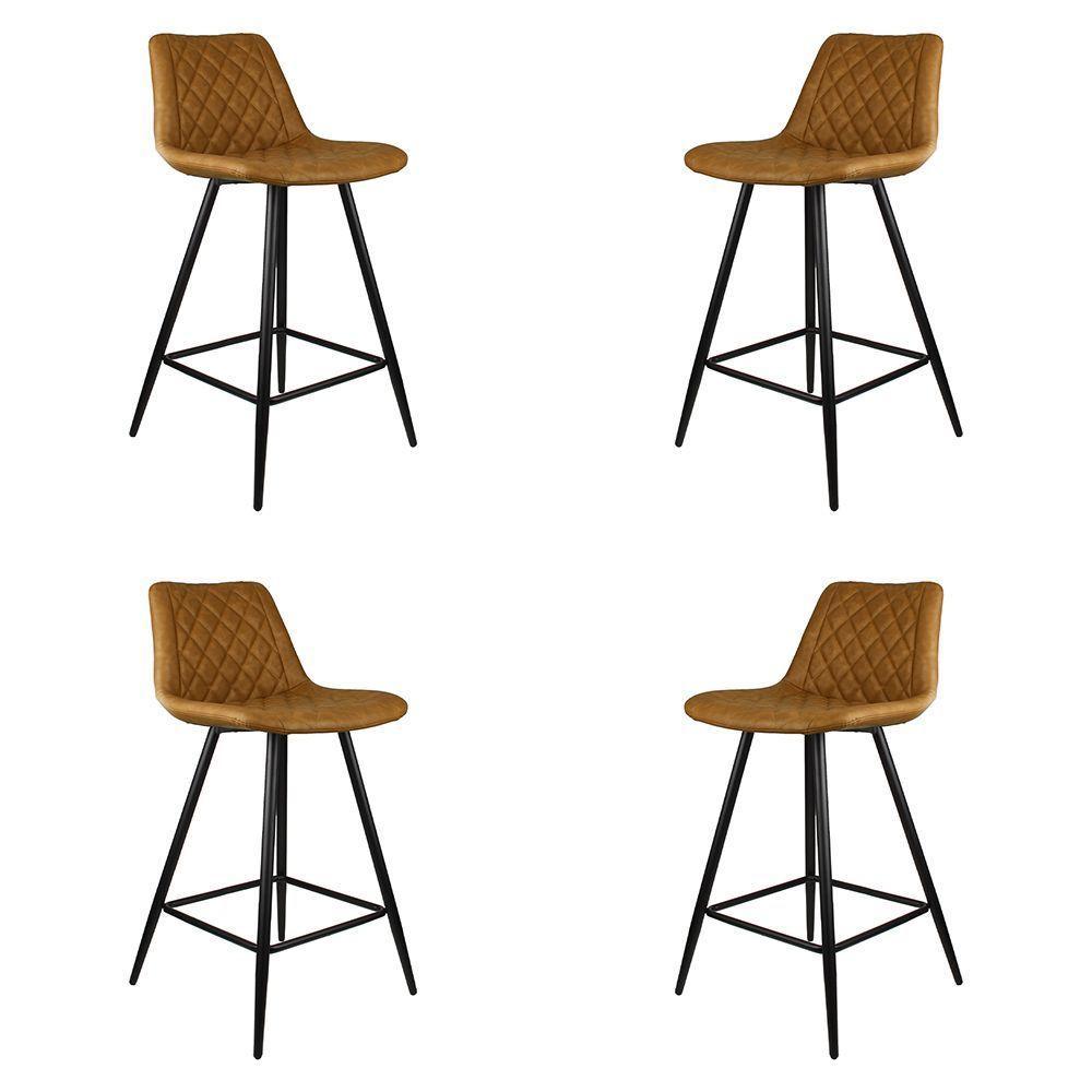 Kit 4 Banquetas Decorativas Magé Pu Matelassê C/apoio Para Os Pés Base Em Aço Marrom G56 - Gran Belo - 1