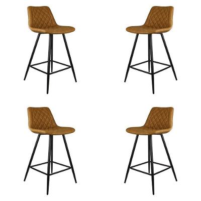 Kit 4 Banquetas Decorativas Magé Pu Matelassê C/apoio Para Os Pés Base Em Aço Marrom G56 - Gran Belo