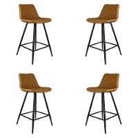 Kit 4 Banquetas Decorativas Magé Pu Matelassê C/apoio Para Os Pés Base Em Aço Marrom G56 - Gran Belo - 1