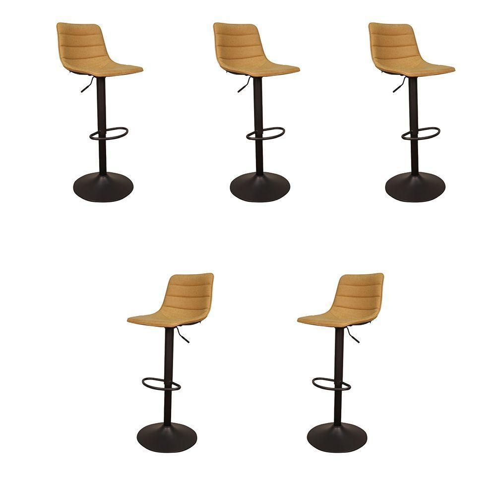 Kit 5 Banquetas Decorativas Travis Pu Com Regulagem De Altura Base Disco C/apoio Para Os Pés Caramelo/preto G56 - Gran Belo - 1