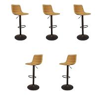 Kit 5 Banquetas Decorativas Travis Pu Com Regulagem De Altura Base Disco C/apoio Para Os Pés Caramelo/preto G56 - Gran Belo - 1