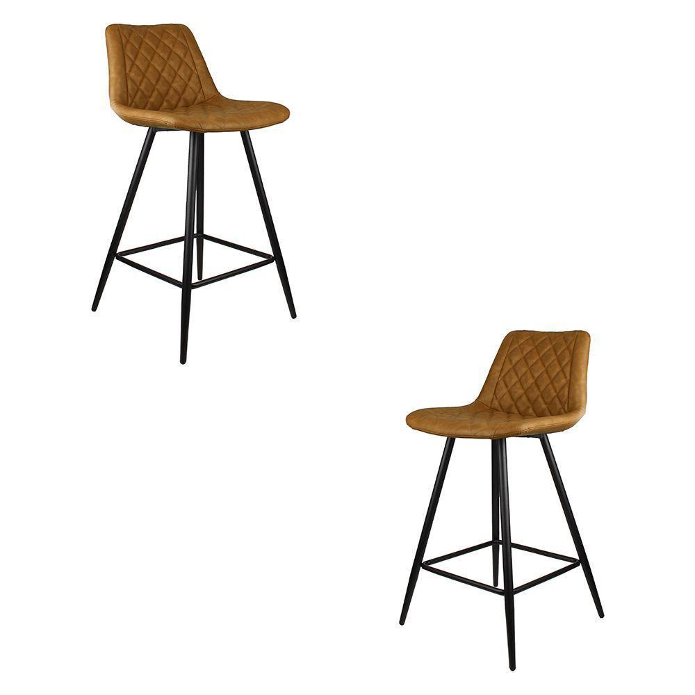 Kit 2 Banquetas Decorativas Magé Pu Matelassê C/apoio Para Os Pés Base Em Aço Marrom G56 - Gran Belo - 1