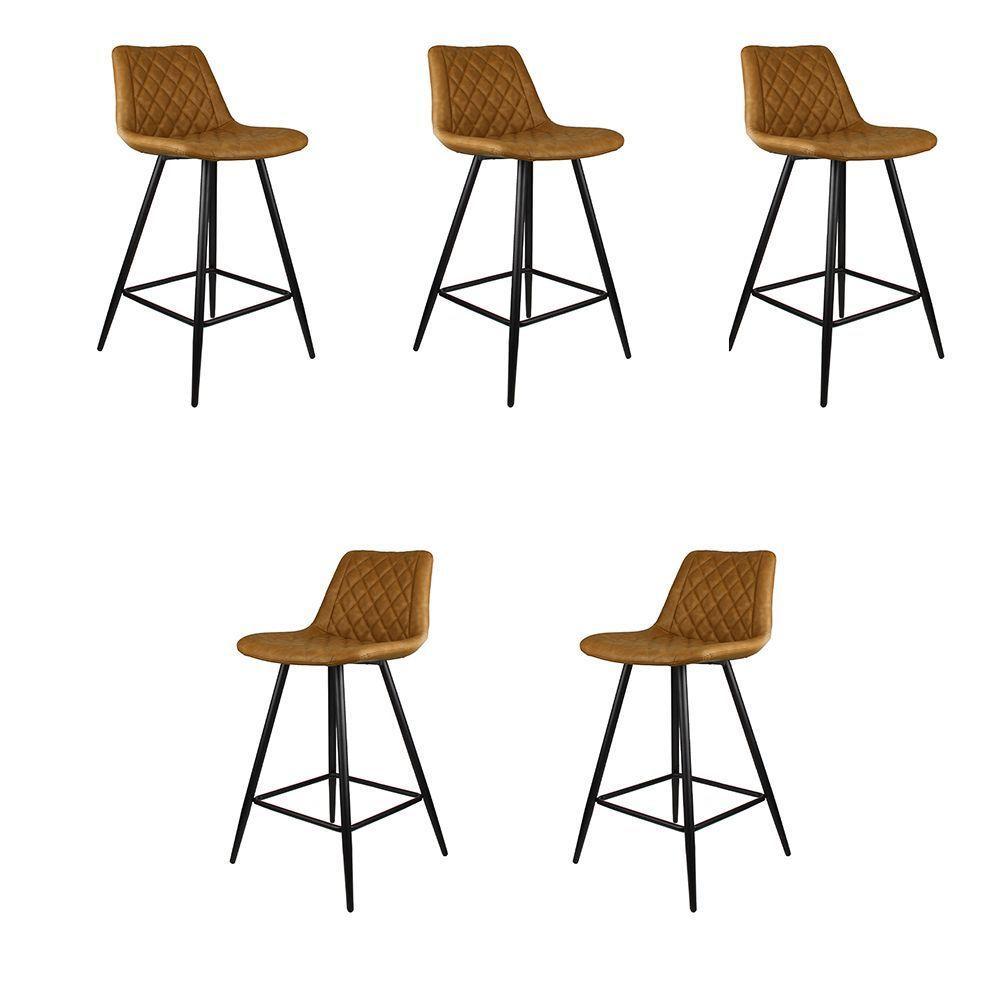 Kit 5 Banquetas Decorativas Magé Pu Matelassê C/apoio Para Os Pés Base Em Aço Marrom G56 - Gran Belo - 1