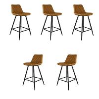 Kit 5 Banquetas Decorativas Magé Pu Matelassê C/apoio Para Os Pés Base Em Aço Marrom G56 - Gran Belo - 1