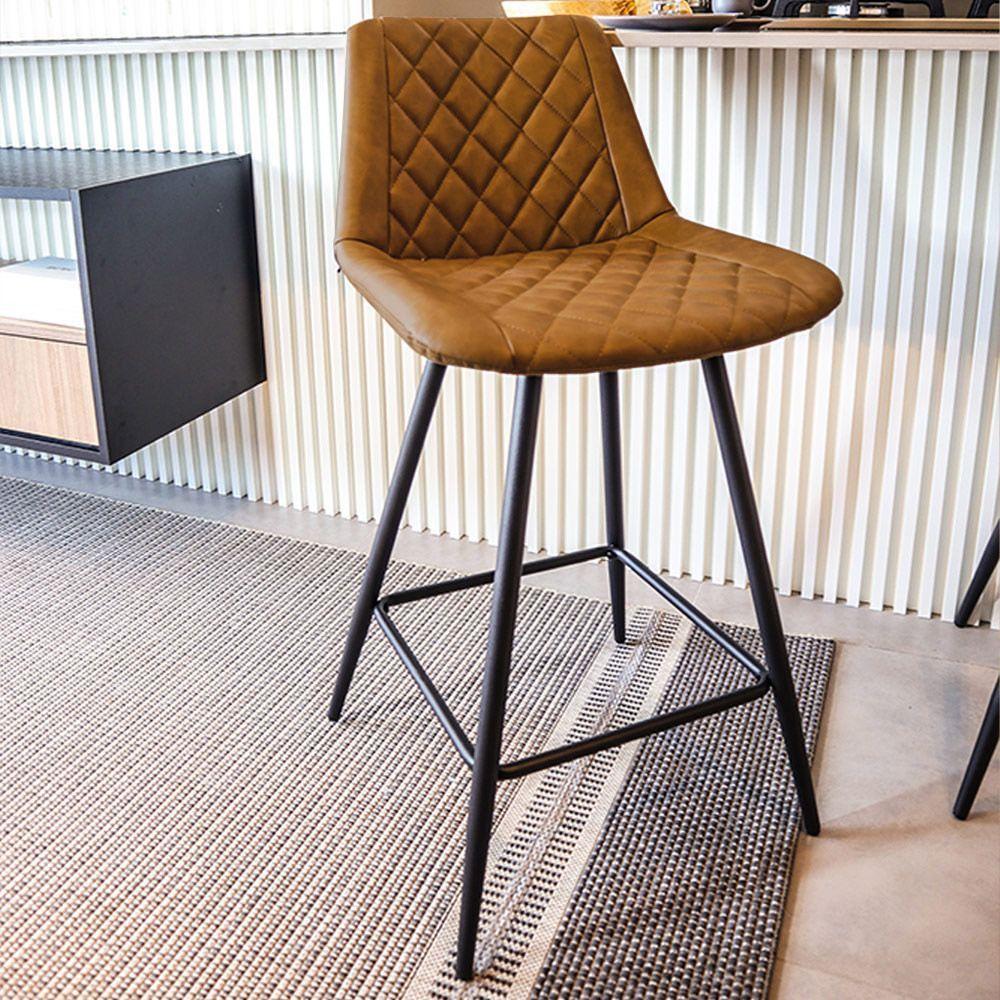 Kit 3 Banquetas Decorativas Magé Pu Matelassê C/apoio Para Os Pés Base Em Aço Marrom G56 - Gran Belo - 7