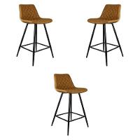 Kit 3 Banquetas Decorativas Magé Pu Matelassê C/apoio Para Os Pés Base Em Aço Marrom G56 - Gran Belo - 1