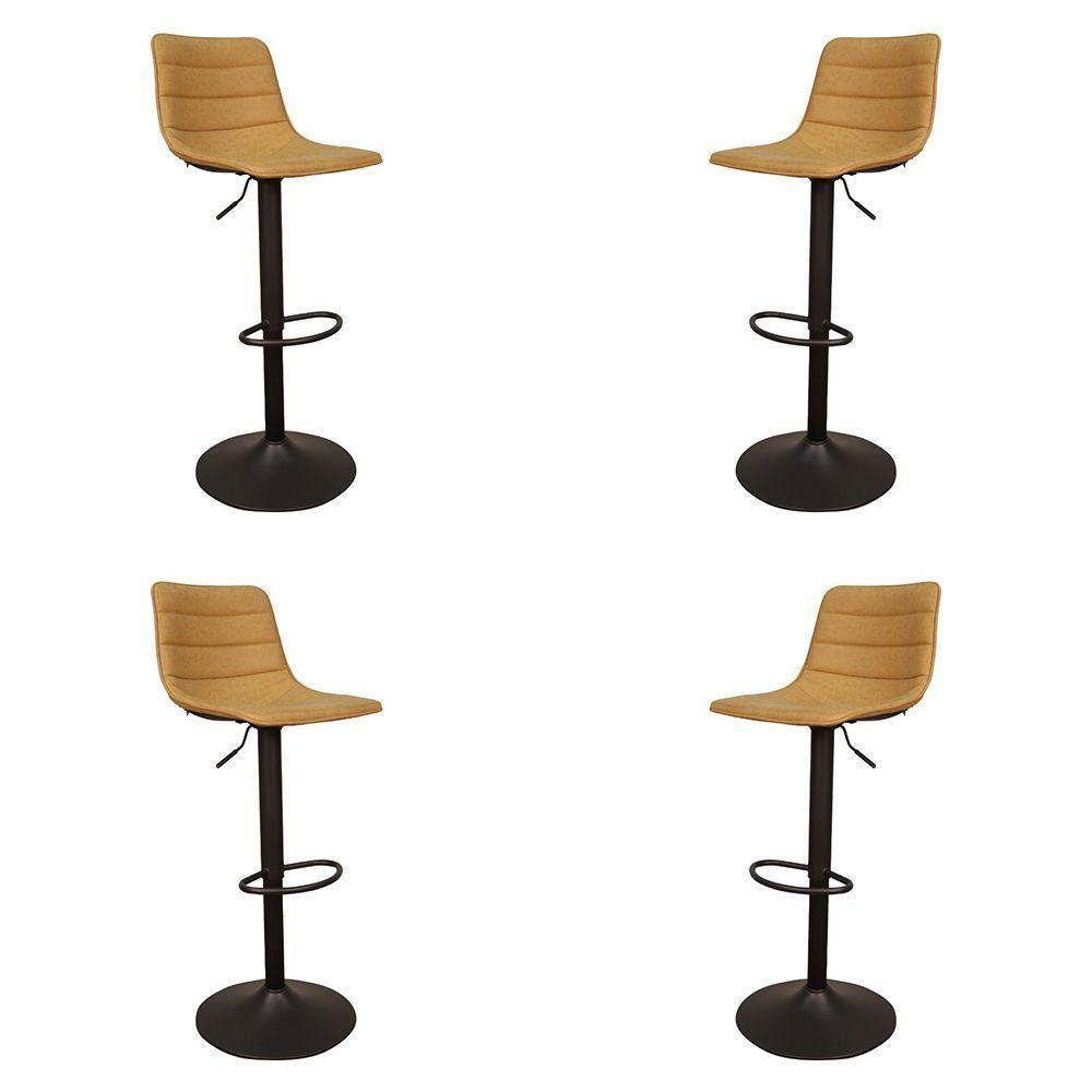 Kit 4 Banquetas Decorativas Travis Pu Com Regulagem De Altura Base Disco C/apoio Para Os Pés Caramelo/preto G56 - Gran Belo - 1