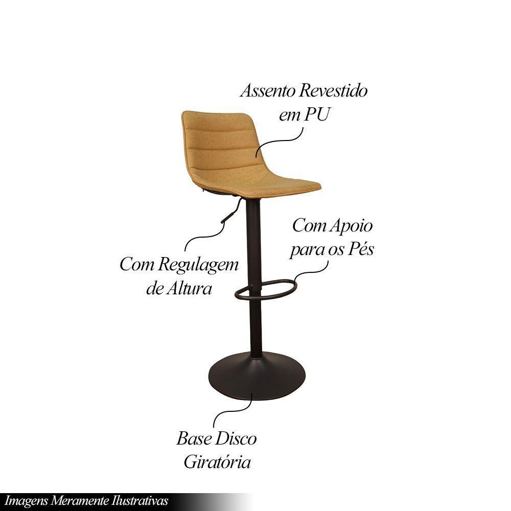 Kit 4 Banquetas Decorativas Travis Pu Com Regulagem De Altura Base Disco C/apoio Para Os Pés Caramelo/preto G56 - Gran Belo - 4