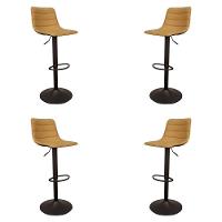 Kit 4 Banquetas Decorativas Travis Pu Com Regulagem De Altura Base Disco C/apoio Para Os Pés Caramelo/preto G56 - Gran Belo - 1