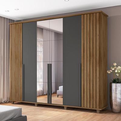 Guarda Roupa Casal Varese 6 Portas 3 Gavetas Cinamomo Grafite MDP MDF RV Móveis