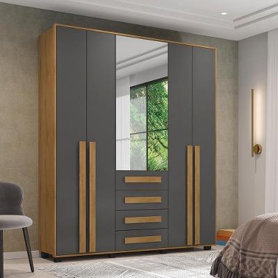 Guarda Roupa Solteiro Catanzaro 5 Portas 3 Gavetas Cinamomo Grafite MDP MDF RV Móveis