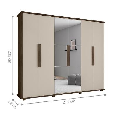Guarda Roupa Casal Bolzano 6 Portas 4 Gavetas Freijó Off White MDF MDP RV Móveis