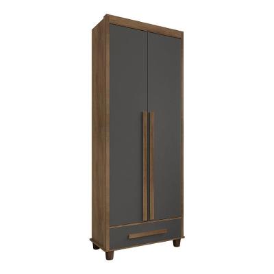 Guarda Roupa Solteiro Trento 2 Portas 1 Gaveta Cinamomo Grafite MDP MDF RV Móveis