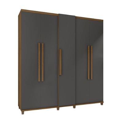 Guarda Roupa Casal Toyota 5 Portas 3 Gavetas Cinamomo Grafite MDF MDP RV Móveis