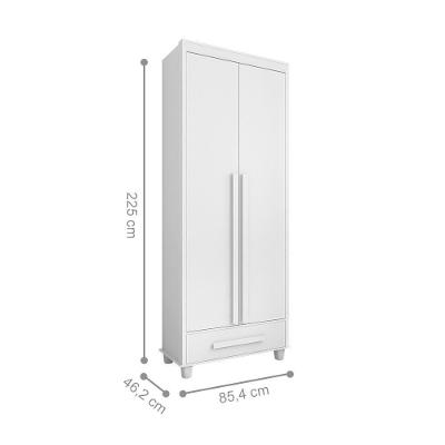 Guarda Roupa Solteiro Trento 2 Portas 1 Gaveta Branco MDF MDP RV Móveis