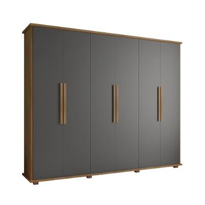 Guarda Roupa Casal Bolzano 6 Portas 4 Gavetas Cinamomo Grafite MDP-MDF RV Móveis