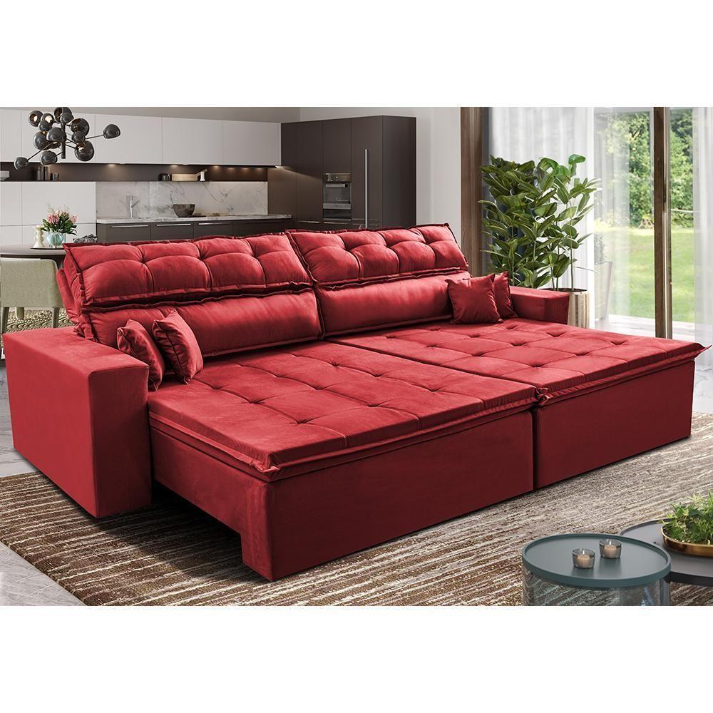 Sofá Retrátil E Reclinável 2,02m Luxos Cama Inbox Velusoft Vermelho - 1