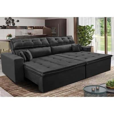 Sofá Retrátil E Reclinável 2,02m Luxos Cama Inbox Velusoft Preto