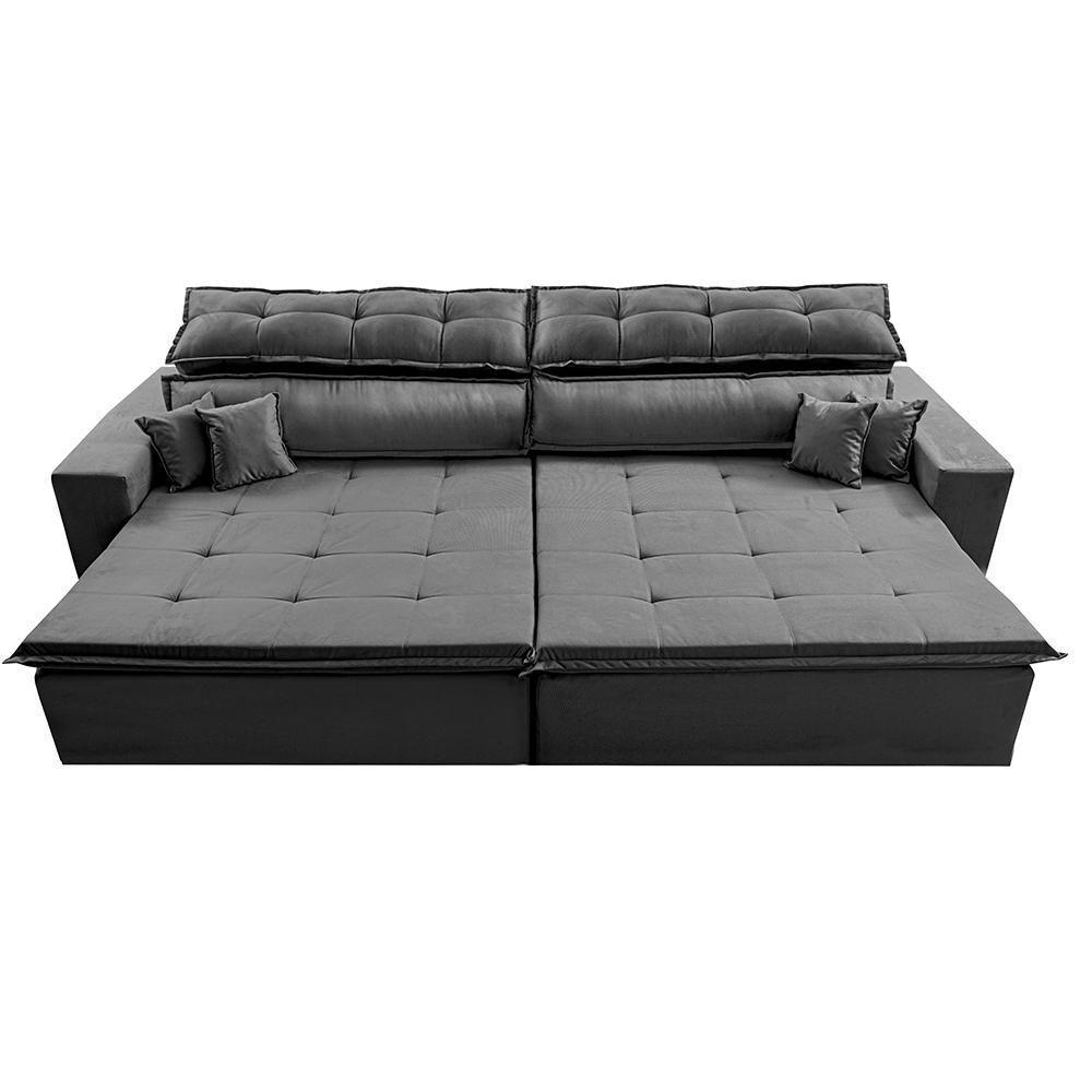 Sofá Retrátil E Reclinável 2,92m Luxos Cama Inbox Velusoft Cinza - 5