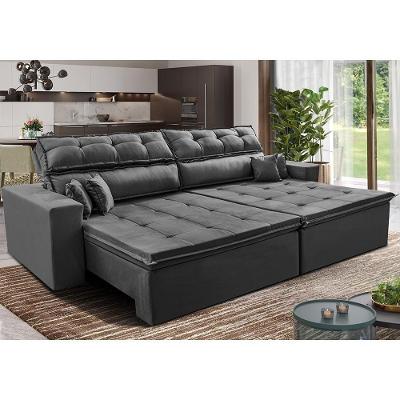 Sofá Retrátil E Reclinável 2,92m Luxos Cama Inbox Velusoft Cinza