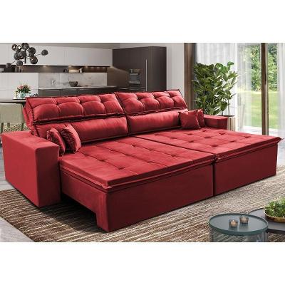Sofá Retrátil E Reclinável 2,92m Luxos Cama Inbox Velusoft Vermelho