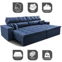Sofá Retrátil E Reclinável 2,02m Luxos Cama Inbox Velusoft Azul - 2