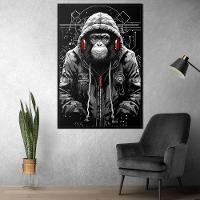 Quadro Decorativo Macaco Estiloso Moldura Cx Alta 40x60 Titulos Moldura Preta
