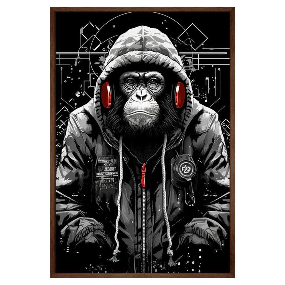 Quadro Decorativo Macaco Estiloso Moldura Cx Alta 40x60 Titulos Moldura Madeira - 1