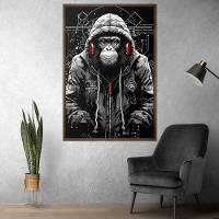 Quadro Decorativo Macaco Estiloso Moldura Cx Alta 40x60 Titulos Moldura Madeira - 3