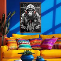 Quadro Decorativo Macaco Estiloso Moldura Cx Alta 40x60 Titulos Moldura Madeira