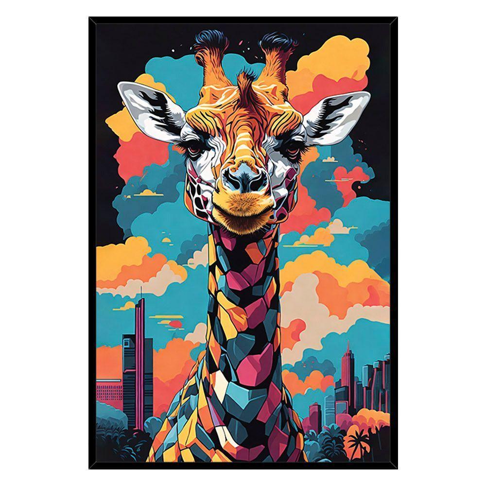 Quadro Decorativo Girafa Cores Moldura Cx Alta 40x60 Titulos Moldura Preta - 1