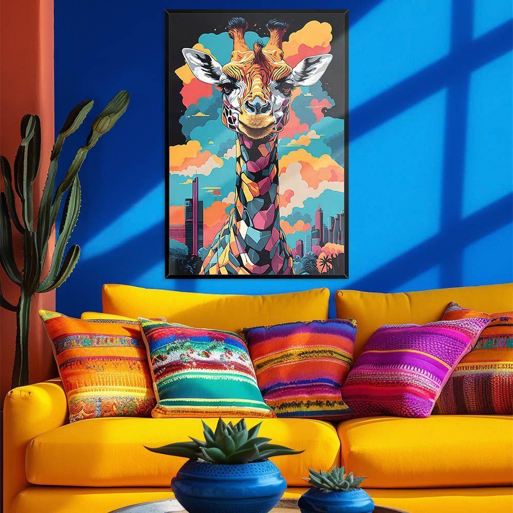 Quadro Decorativo Girafa Cores Moldura Cx Alta 40x60 Titulos Moldura Preta - 4