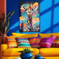 Quadro Decorativo Girafa Cores Moldura Cx Alta 40x60 Titulos Moldura Preta