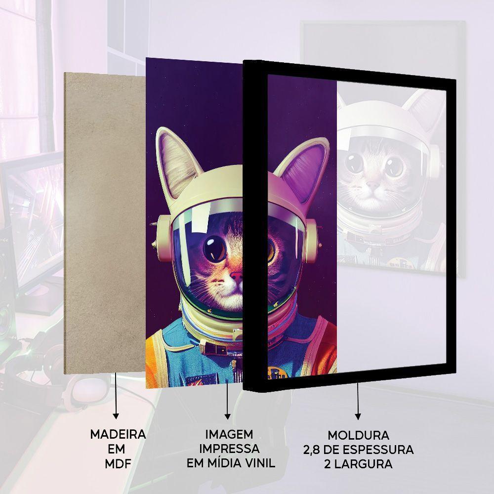 Quadro Decorativo Gato Astronauta Moldura Cx Alta 40x60 Titulos Moldura Preta - 6