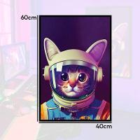 Quadro Decorativo Gato Astronauta Moldura Cx Alta 40x60 Titulos Moldura Preta