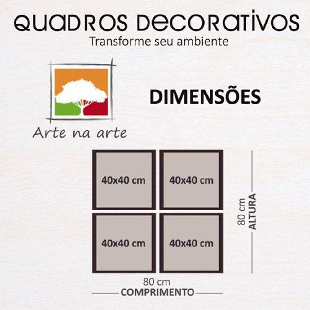 Conjunto Quadros Decorativos 4 Peças 40x40 Titulos Moldura Branca Fundo Laranja - 3