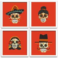 Conjunto Quadros Decorativos 4 Peças 40x40 Titulos Moldura Branca Fundo Laranja - 5