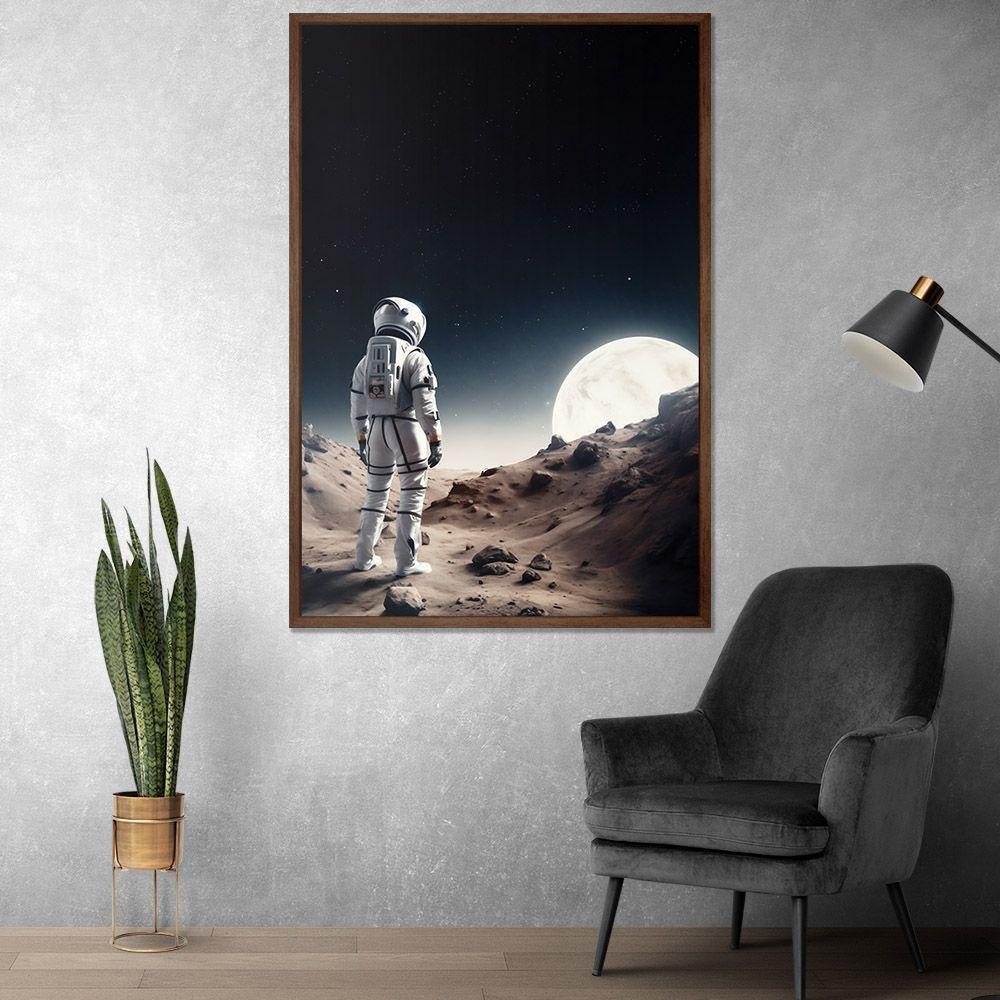Quadro Decorativo Astronauta E Lua Moldura Cx Alta 100x66 Titulos Moldura Madeira - 6