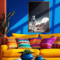 Quadro Decorativo Astronauta E Lua Moldura Cx Alta 100x66 Titulos Moldura Madeira - 2