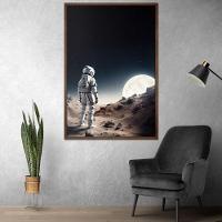 Quadro Decorativo Astronauta E Lua Moldura Cx Alta 100x66 Titulos Moldura Madeira - 6