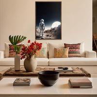 Quadro Decorativo Astronauta E Lua Moldura Cx Alta 100x66 Titulos Moldura Madeira - 7