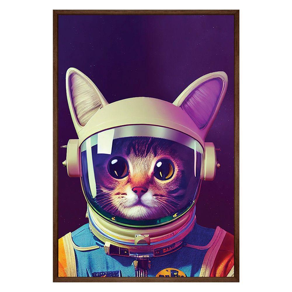 Quadro Decorativo Gato Astronauta Moldura Cx Alta 40x60 Titulos Moldura Madeira - 1
